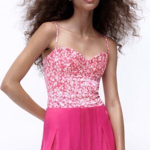Zara Floral Printed Corset Style Pink Bodysuit.Size XL